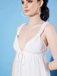 DressBerry Solid Sleeveless Maxi Dress With Gathers Detail