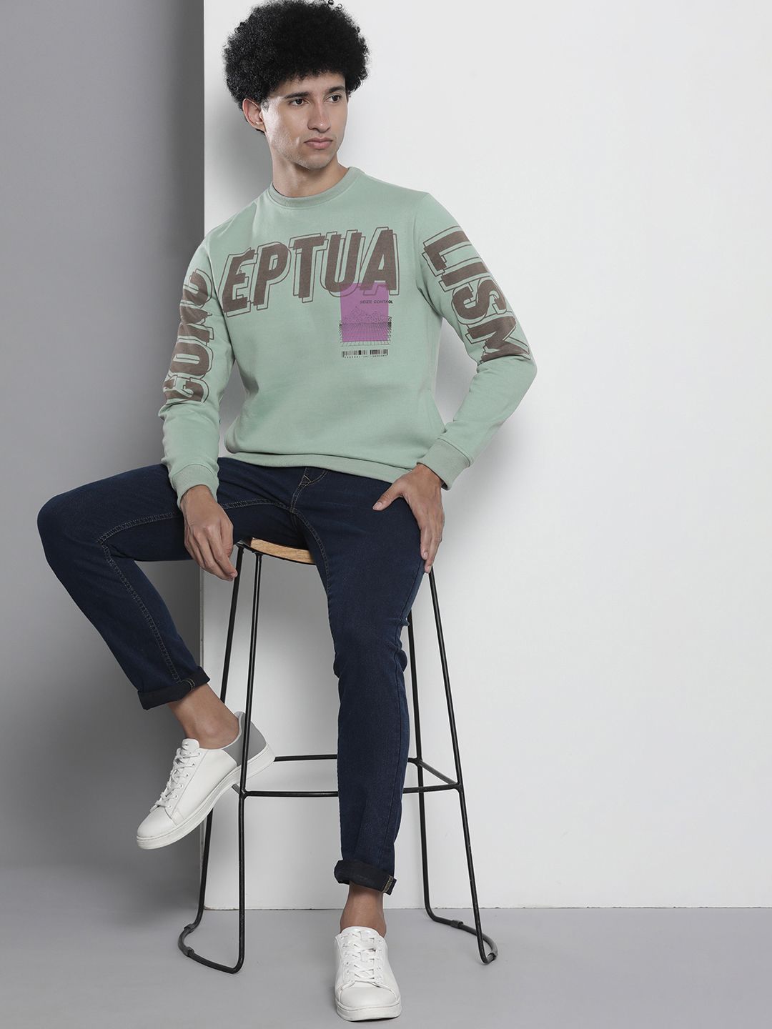 The Indian Garage Co Men Sea Green & Brown Printed Sweatshirt