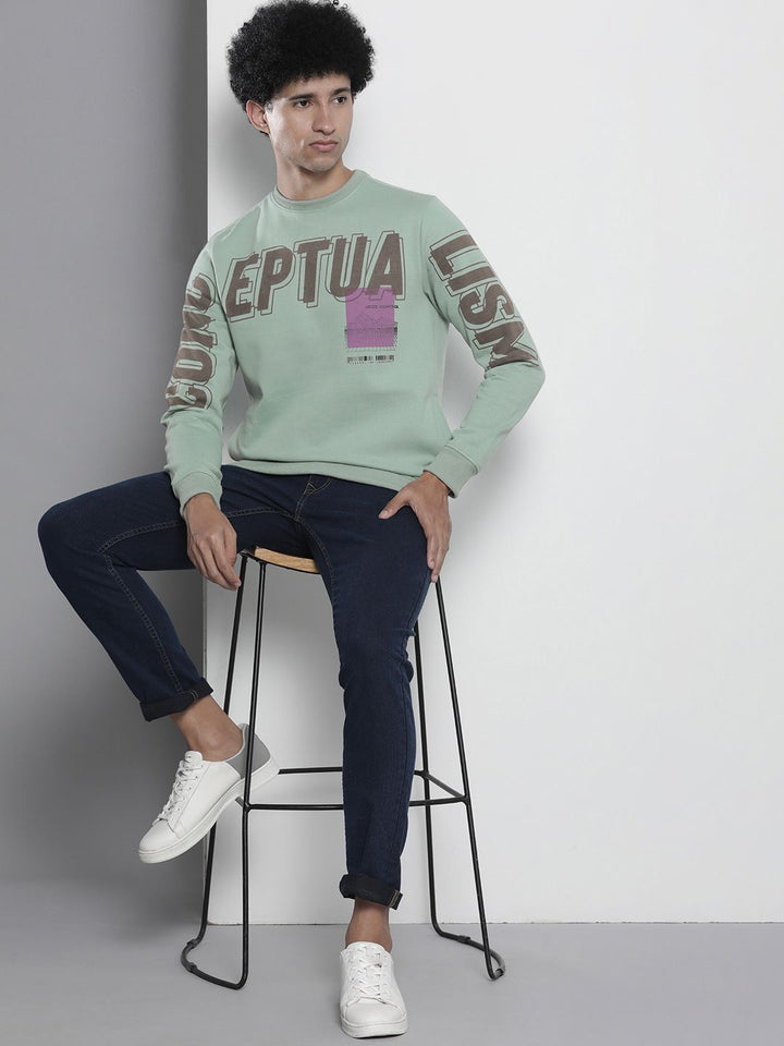 The Indian Garage Co Men Sea Green & Brown Printed Sweatshirt