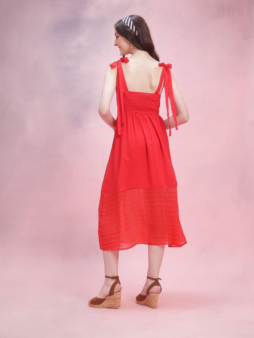 DressBerry Self-Striped Smocked Fit & Flare Dress