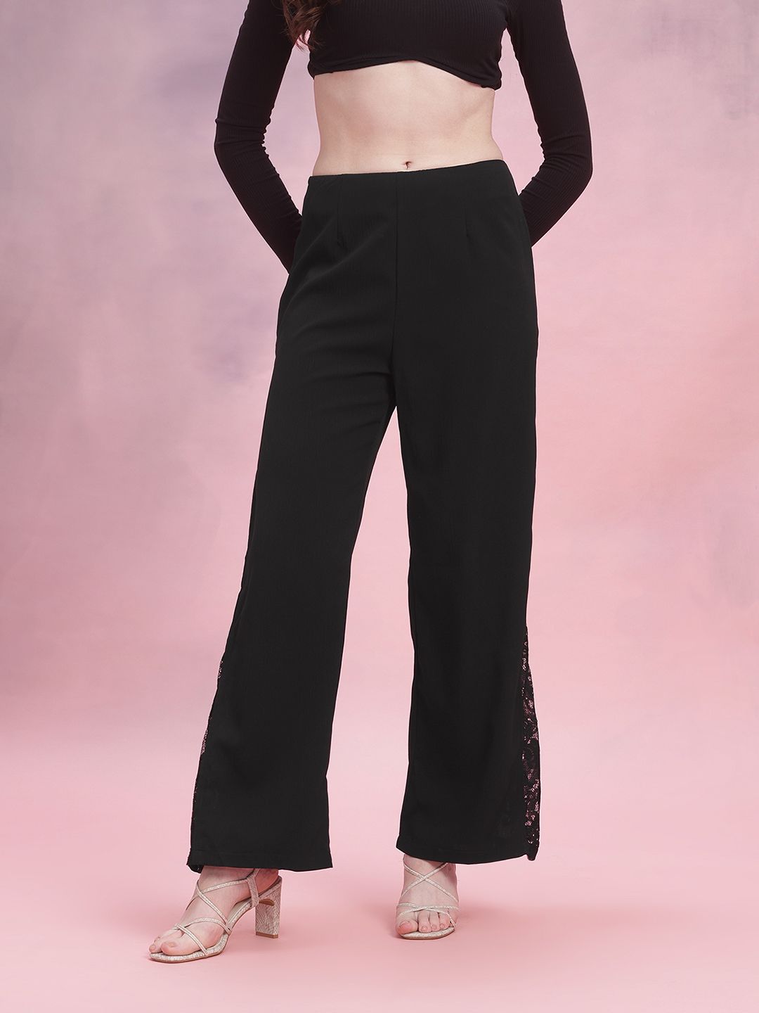 DressBerry Women Flared Trousers with Lace-Detail