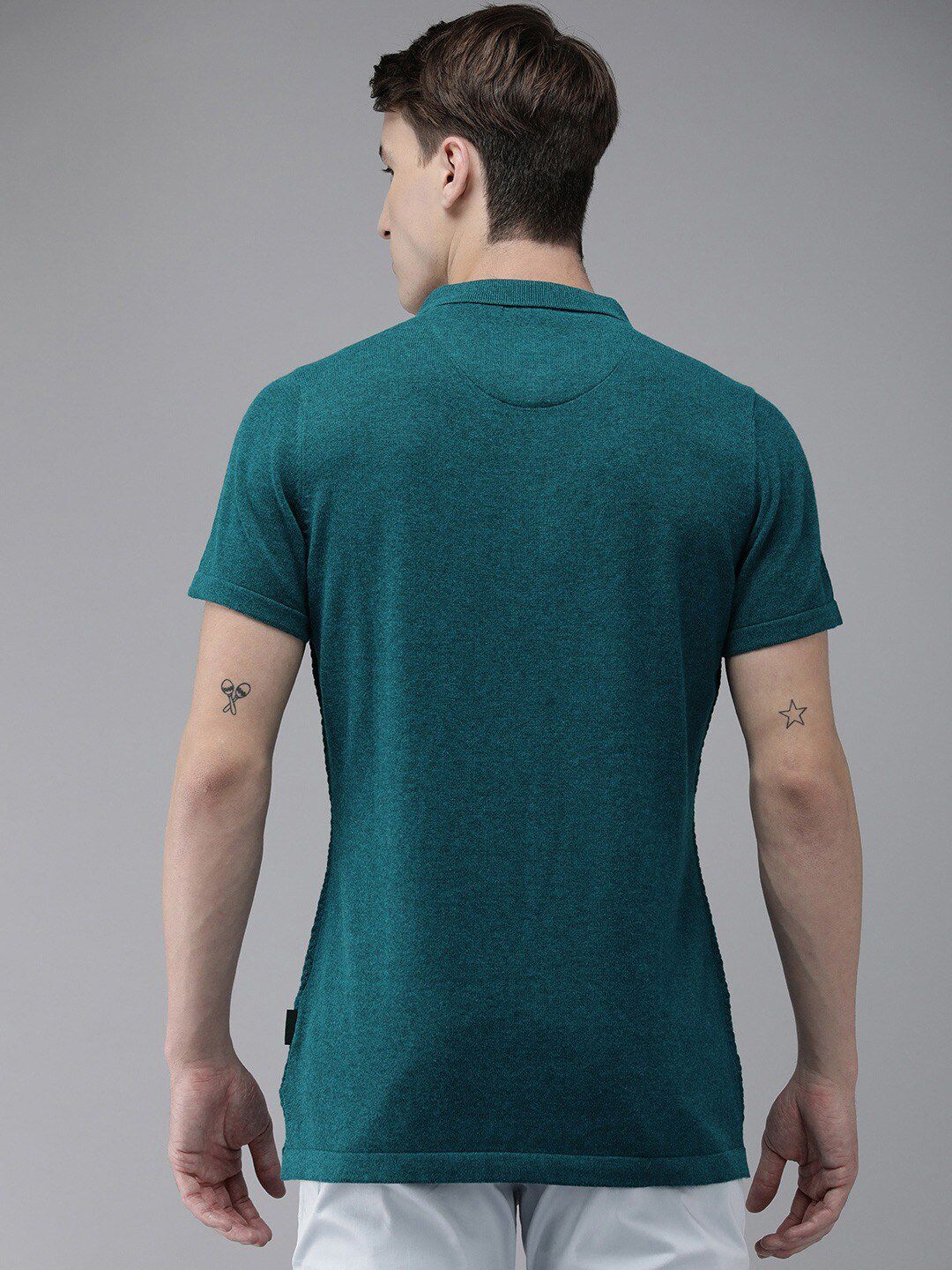 THE BEAR HOUSE Self Design Polo Collar Slim Fit T-shirt