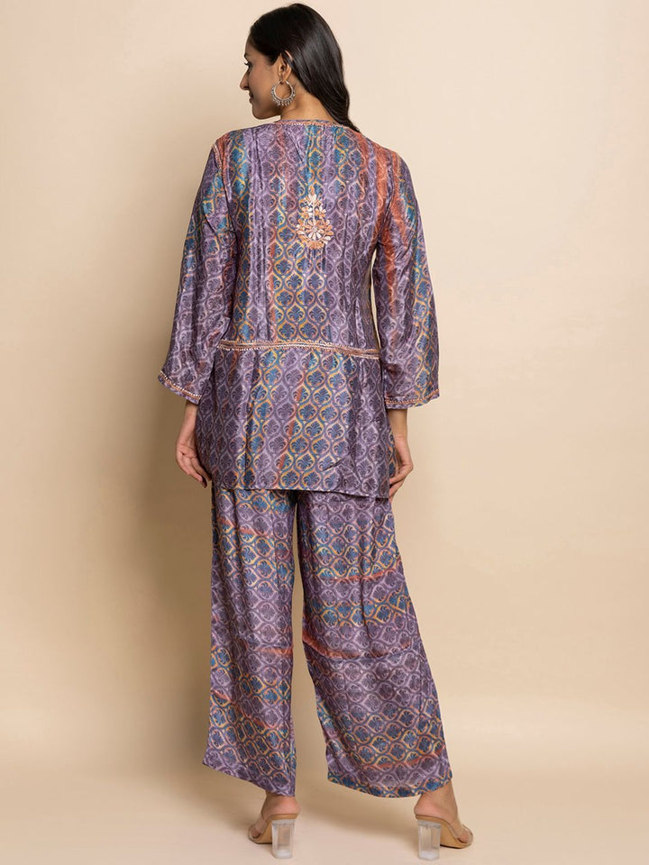 HOUSE OF KARI Floral Embroidered Regular Chikankari Straight Kurta with Palazzos