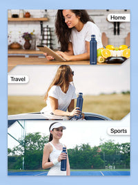 Pexpo Oreo Denim Blue Thermosteel ISI Certified Hot Flask Insulated Water Bottle 1000ml