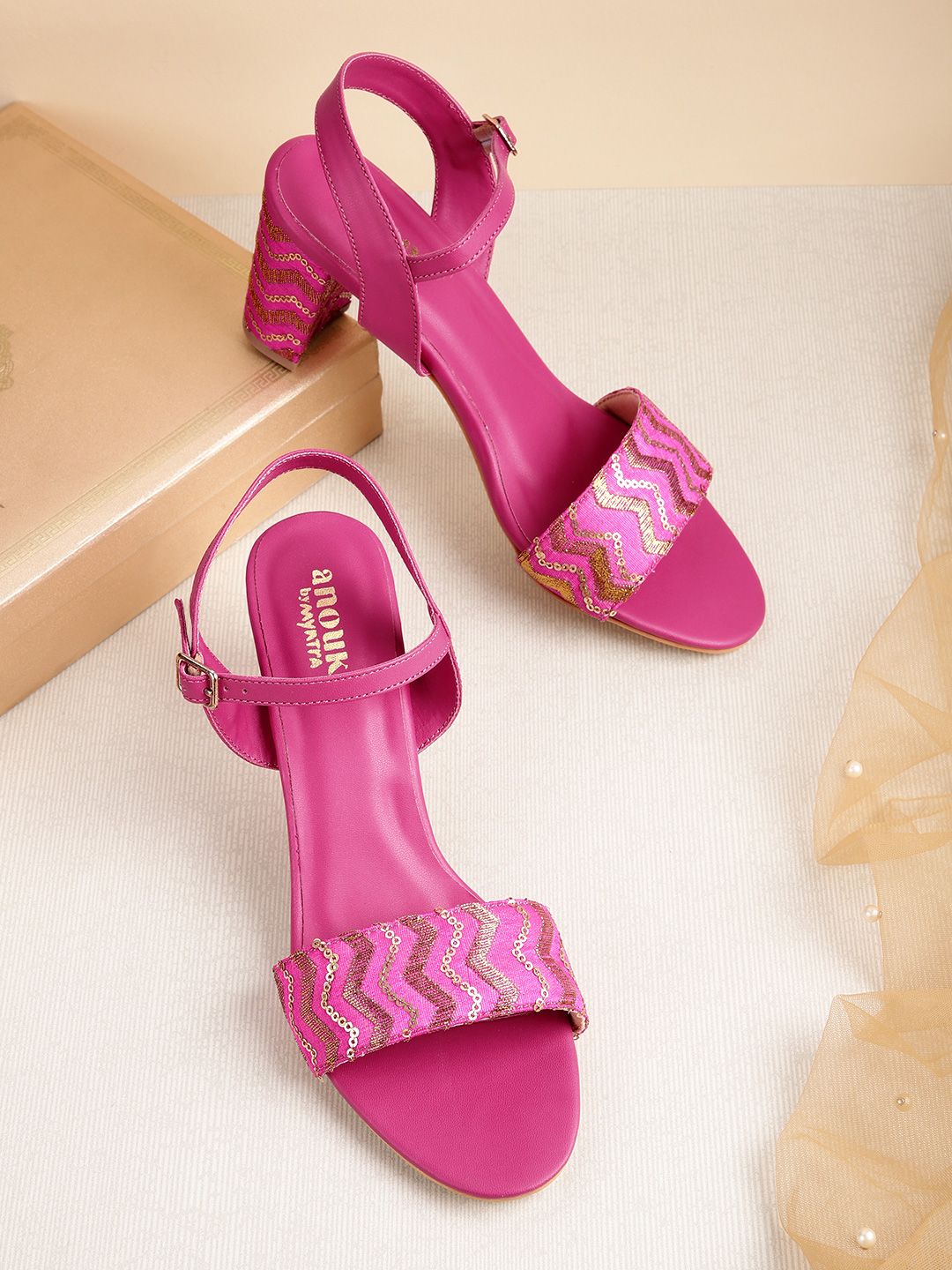 Anouk Women Woven Design Ethnic Embellished Block Heels