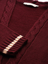 DressBerry Women Maroon Solid Open Front Sweater