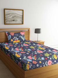 KLOTTHE Biru Kapas Geometrik 210 TC Single Halus 2 Cadar dengan 2 Sarung Bantal-225 x 150 cm