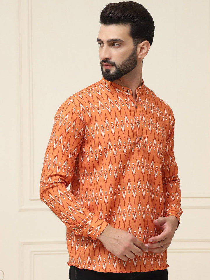 SOJANYA Ethnic Motifs Printed Band Collar Pure Cotton Short Kurta