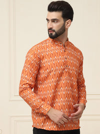 SOJANYA Ethnic Motifs Printed Band Collar Pure Cotton Short Kurta