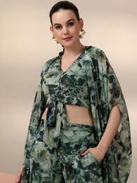 Libas Floral Printed V-Neck Top & Palazzo With Shrug