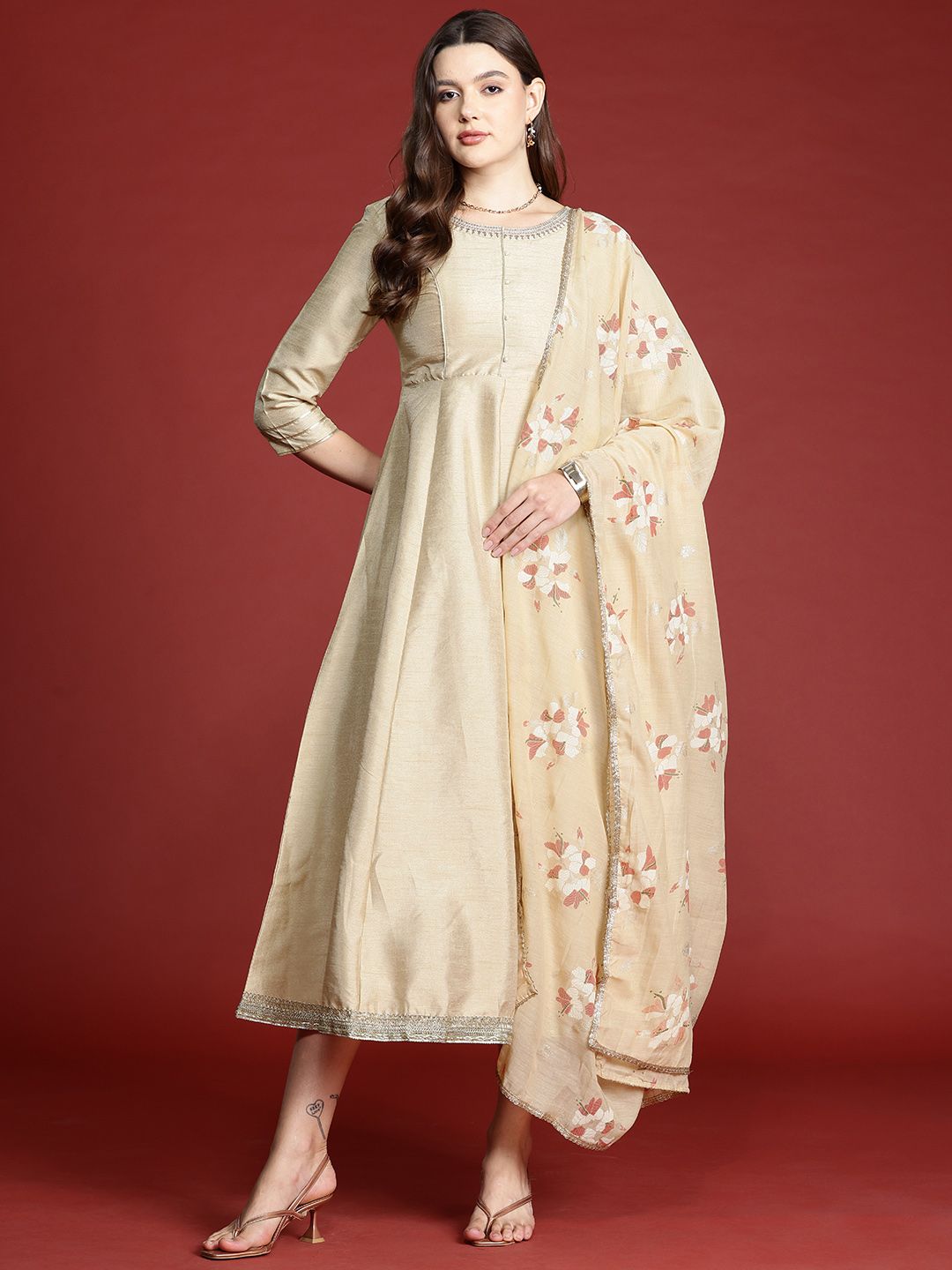 all about you Midi Fit & Flare Ethnic Dress with Dupatta