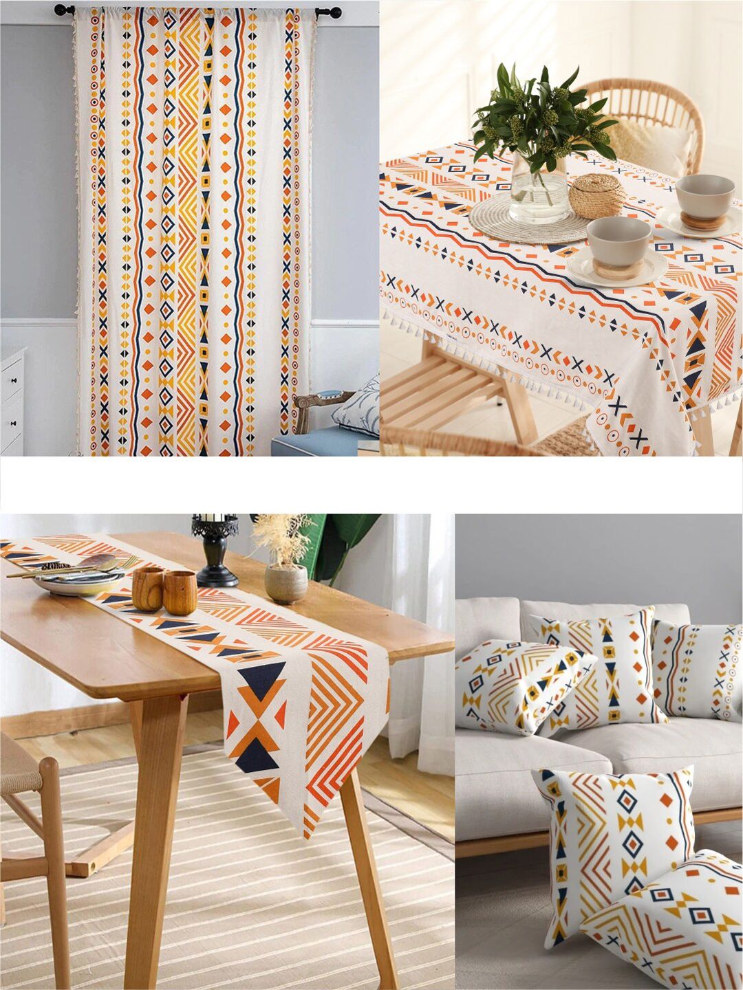URBAN SPACE Orange & White Printed Pure Cotton 4-Seater Table Cover