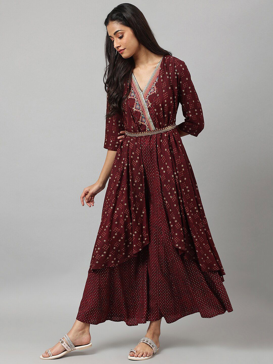 W Chocolate Brown Gilet Kimono Jumpsuit With Embellished Belt