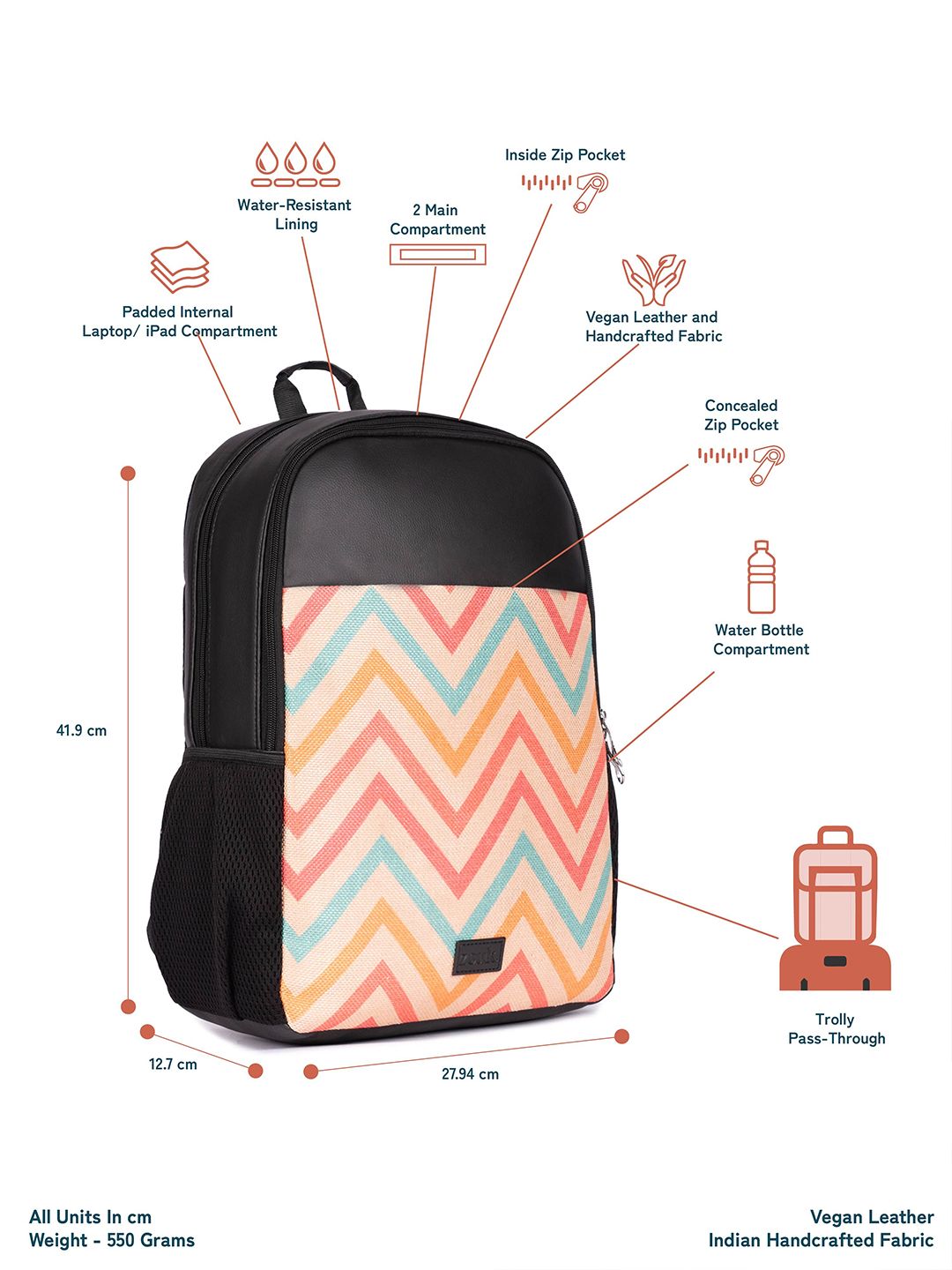 ZOUK Unisex Geometric Printed Water Resistance Backpack Up to 16 inch