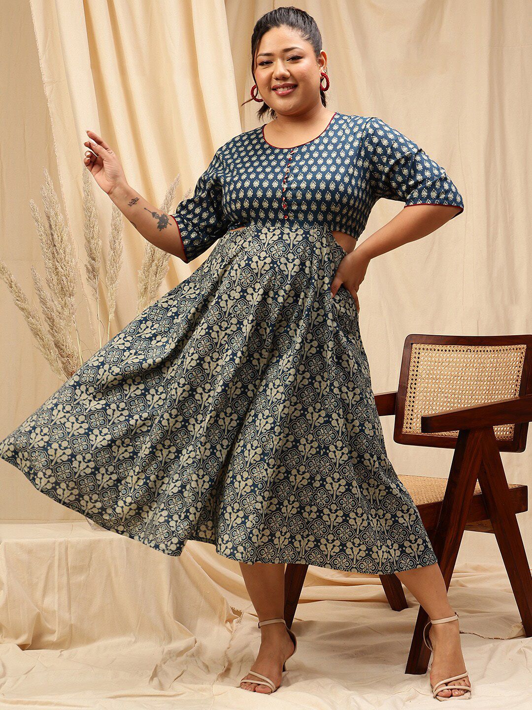 CURVY STREET Ethnic Motifs Print A-Line Dress
