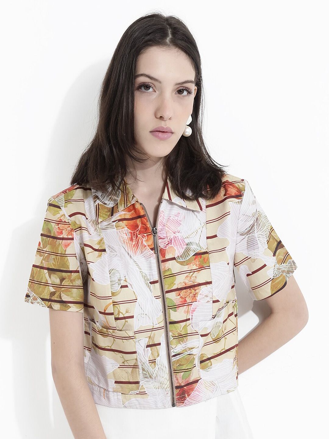 RAREISM Horizotal Stripes Cotton Shirt Style Top