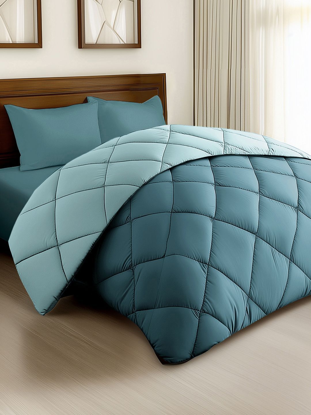 Story@home Turquoise Blue Solid Reversible 240 GSM Heavy Winter Double Bed Comforter