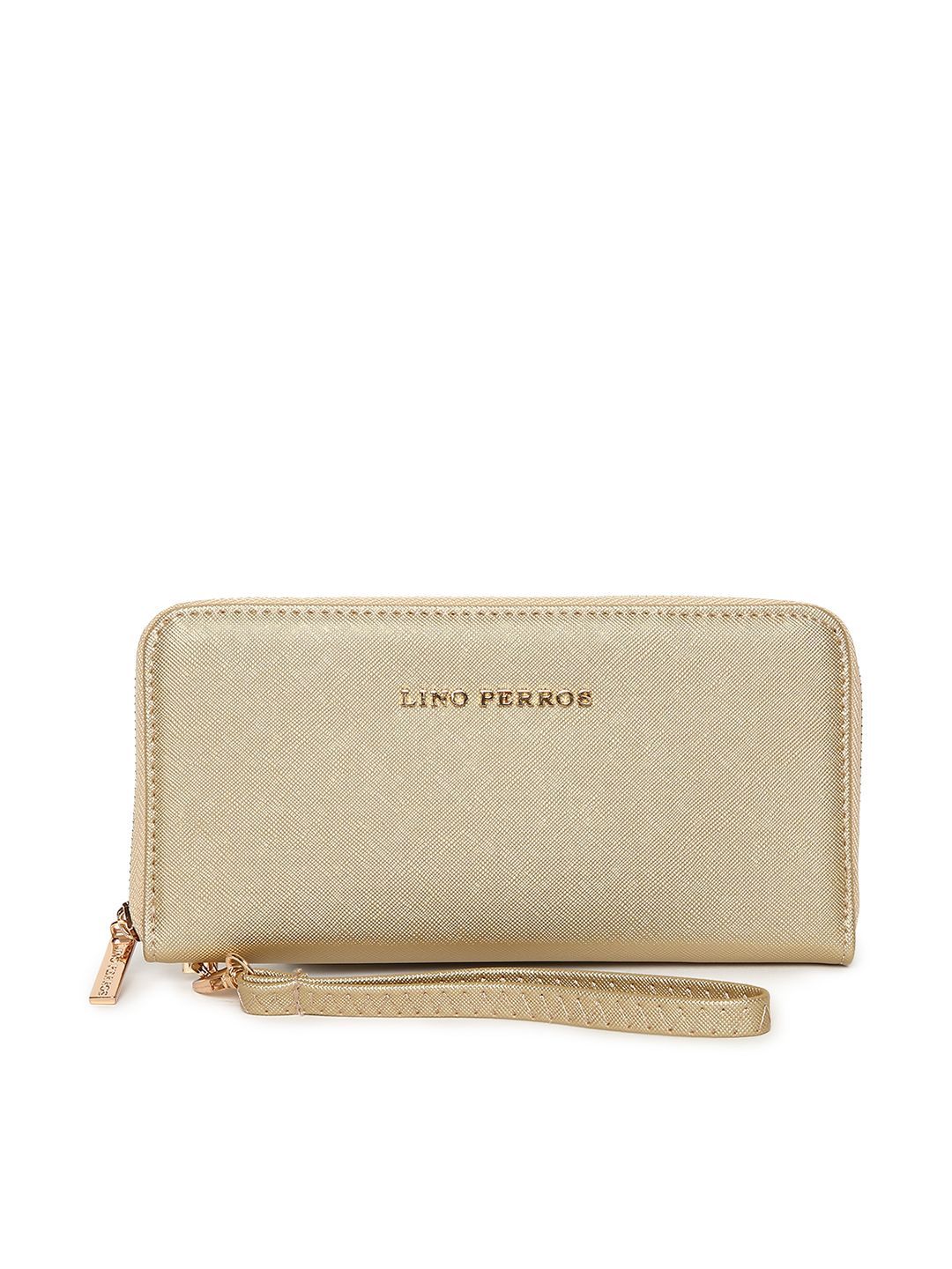 Lino Perros Women Gold-Toned Solid Zip Around Wallet with Detachable Wrist Loop