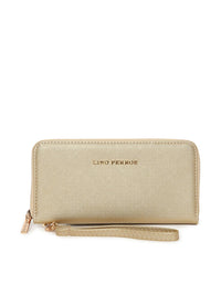 Lino Perros Women Gold-Toned Solid Zip Around Wallet with Detachable Wrist Loop