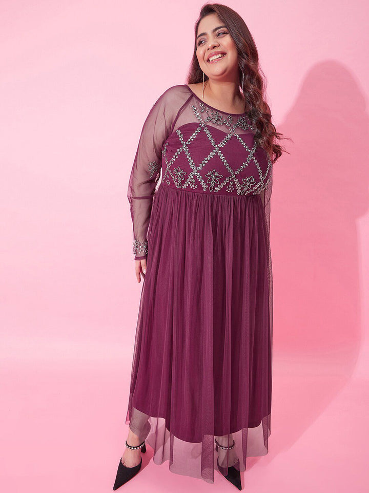 CURVY STREET Embellished Net Maxi Dress