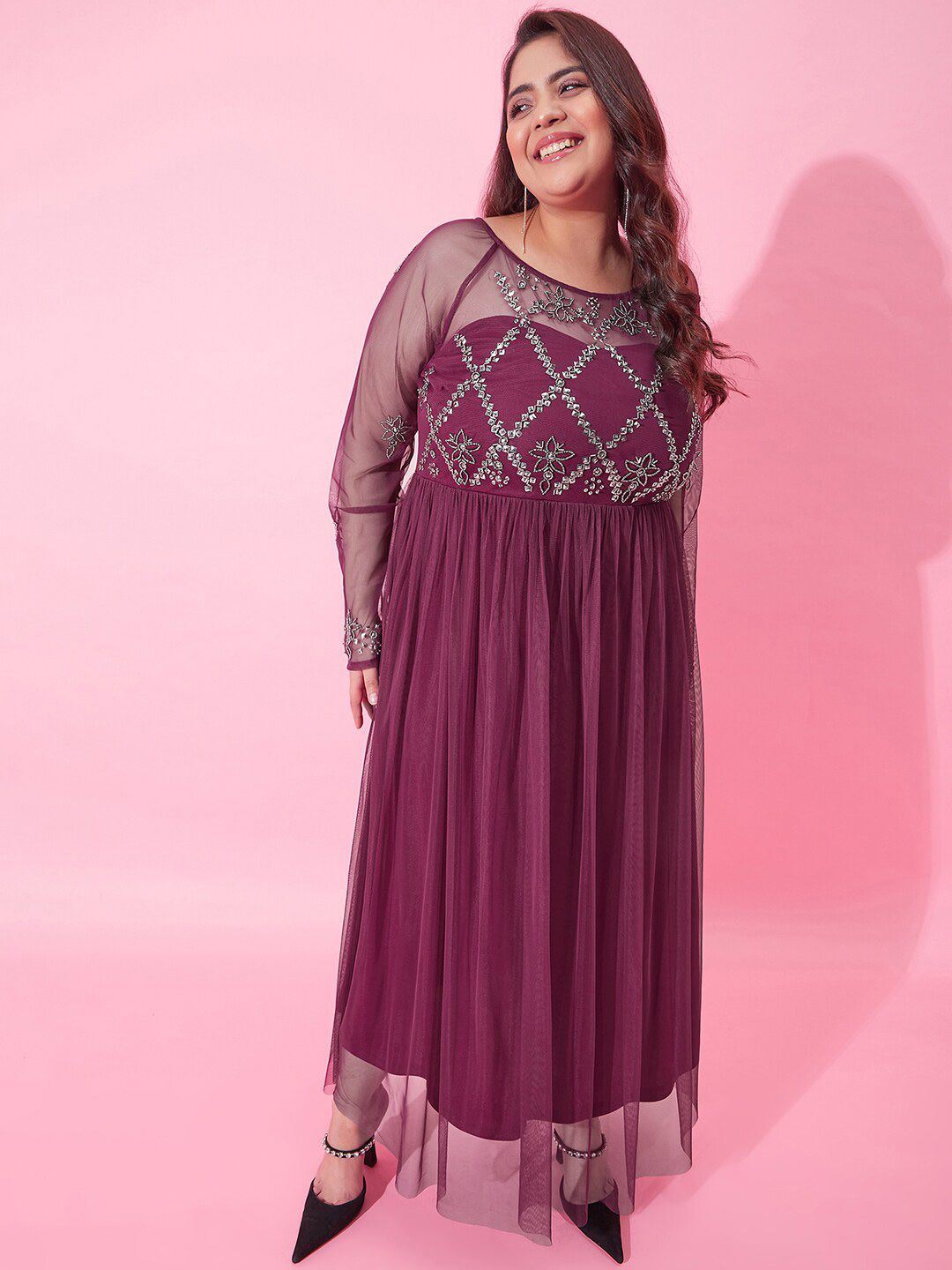 CURVY STREET Embellished Net Maxi Dress