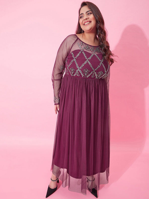 CURVY STREET Embellished Net Maxi Dress
