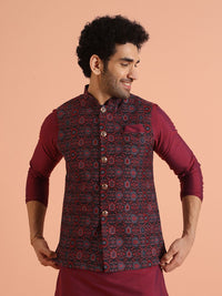 KISAH Men Woven Jacquard Zari  Regular Fit Nehru Jacket