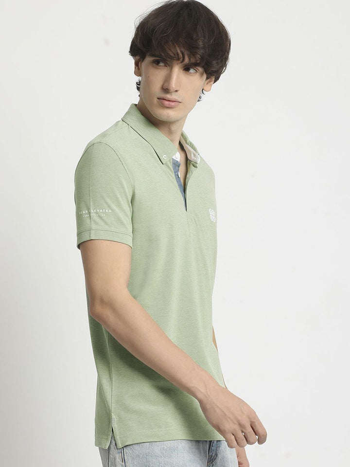 THE BEAR HOUSE Men Polo Collar Regular Fit Pure Cotton Solid T-shirt