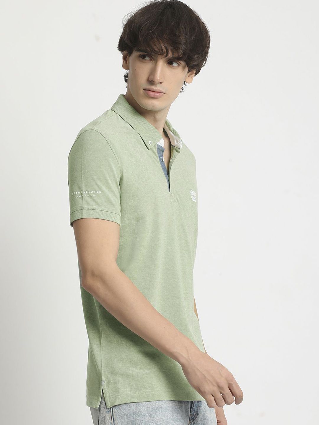 THE BEAR HOUSE Men Polo Collar Regular Fit Pure Cotton Solid T-shirt