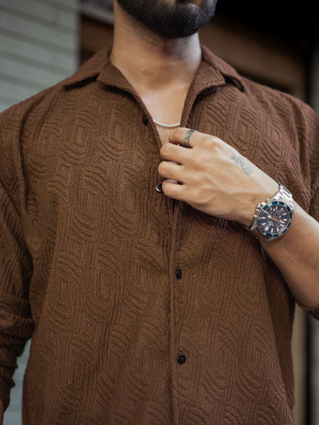 Powerlook Men Spread Collar Textured Relaxed Fit Casual Shirt