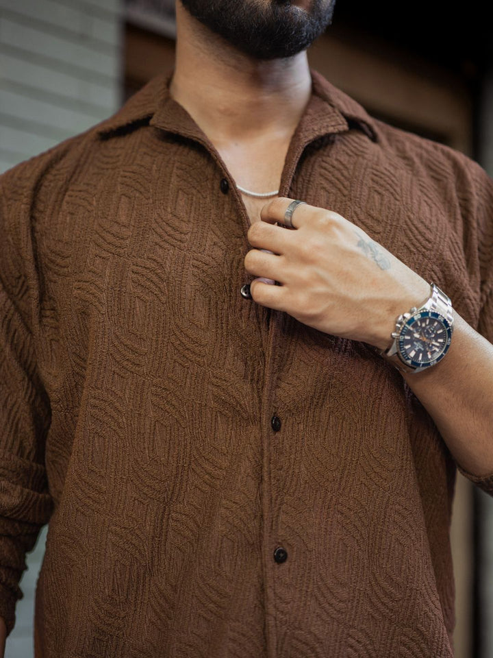 Powerlook Men Spread Collar Textured Relaxed Fit Casual Shirt