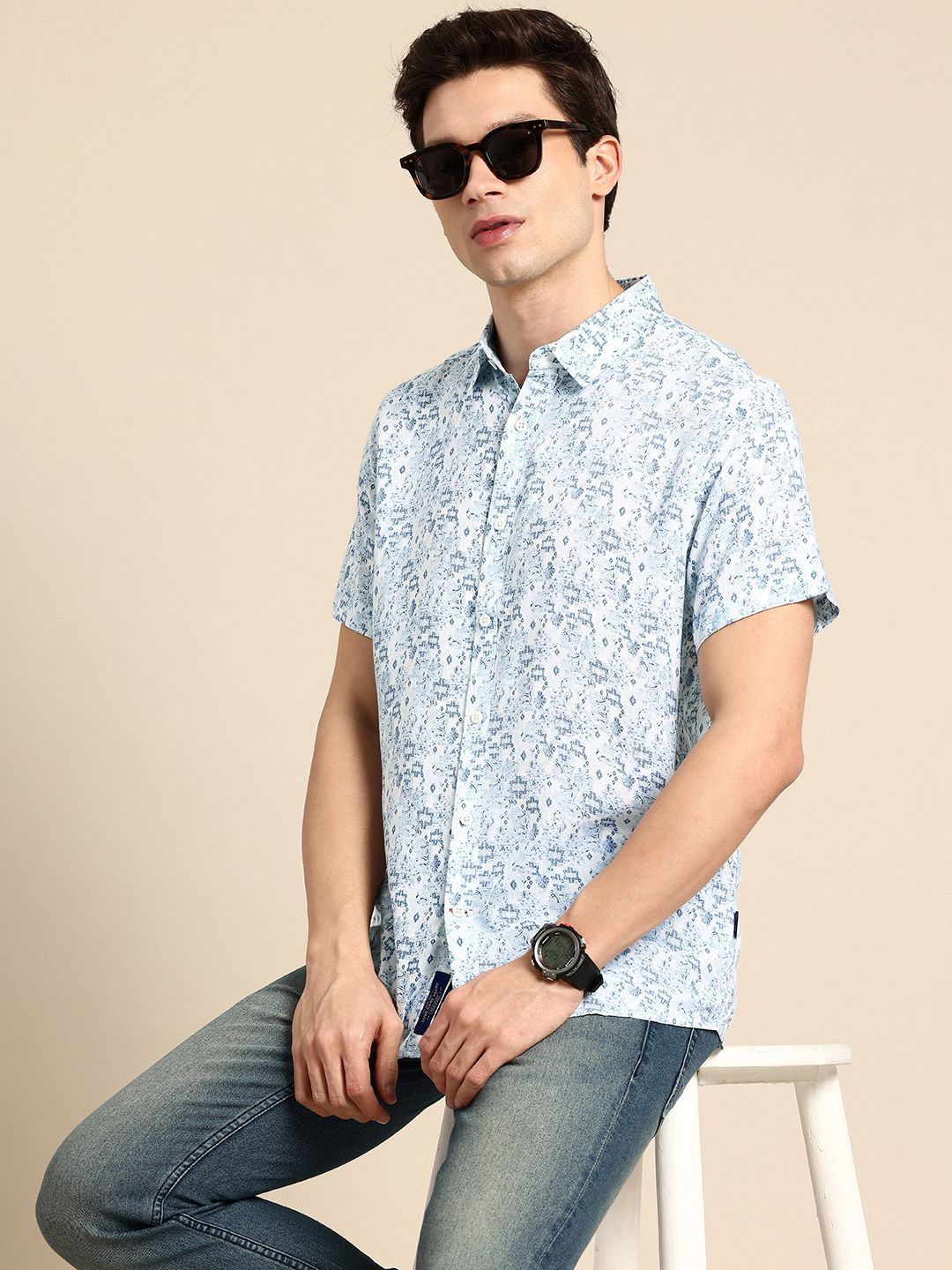 Being Human Pure Cotton Slim Fit Ethnic Motifs Printed Casual Shirt