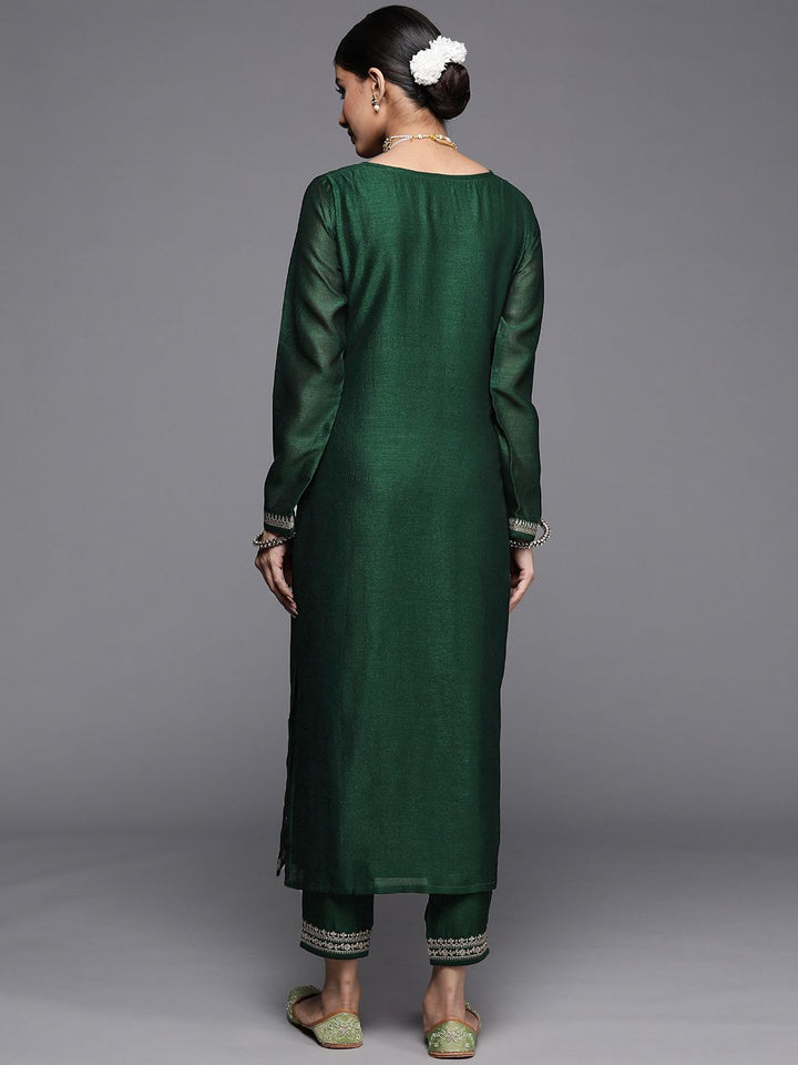 Libas Women Green & White Yoke Design Floral Motifs Straight Kurta
