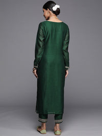 Libas Women Green & White Yoke Design Floral Motifs Straight Kurta
