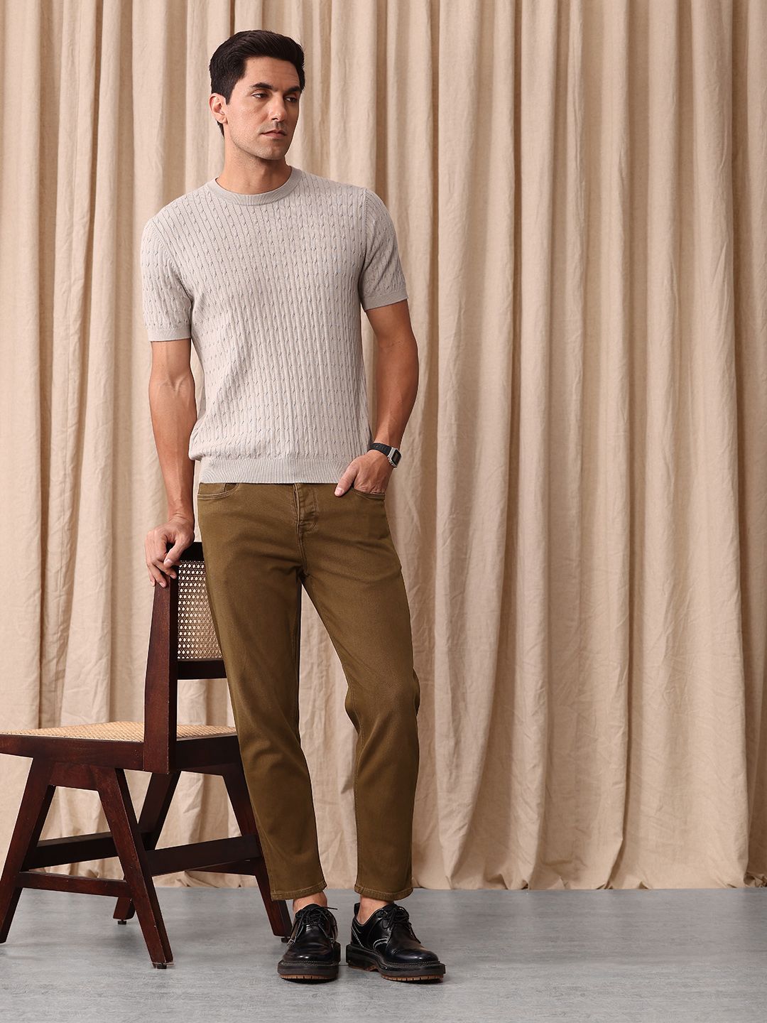 Mr Bowerbird Men Cropped Tapered Fit Stretchable Jeans