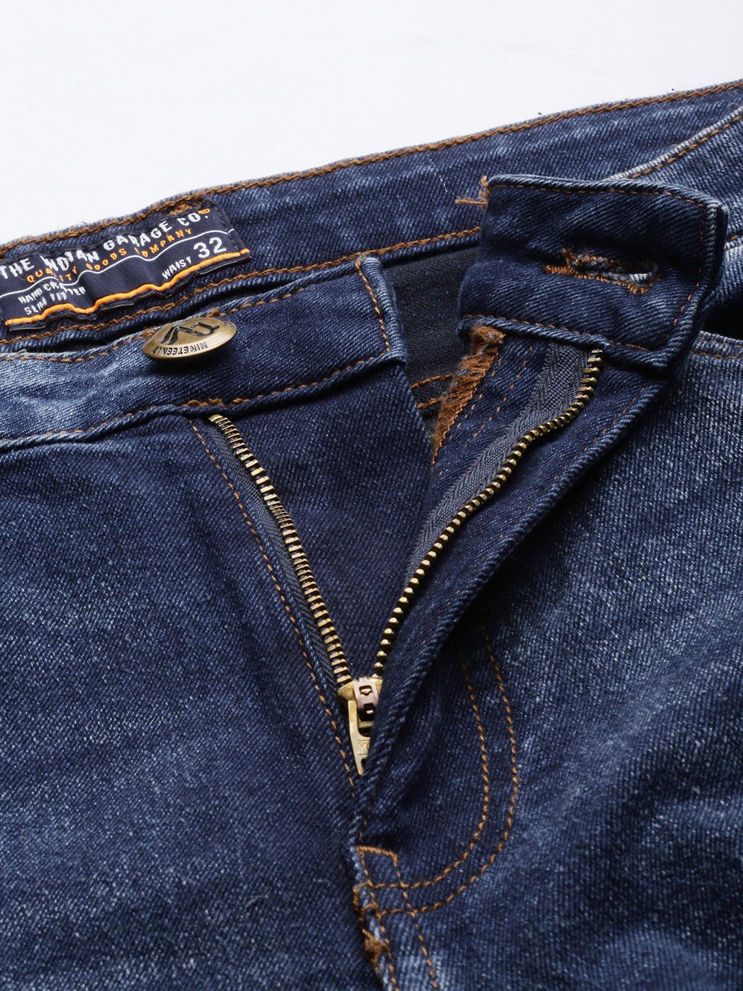 The Indian Garage Co Men Navy Blue Slim Fit Light Fade Stretchable Jeans