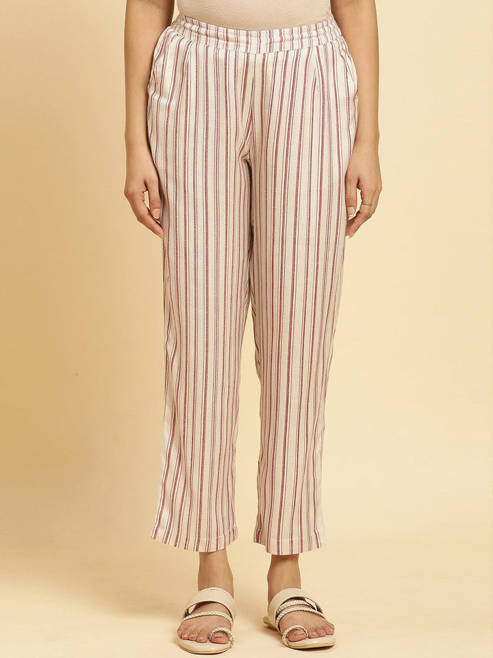 W Women Striped Straight Fit Mid Rise Plain Parallel Trousers