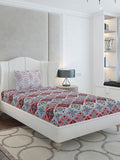 Monte Carlo Maroon & Blue Ethnic Motifs Cotton 144 TC Single Bedsheet Set-2.29 m x 1.52 m