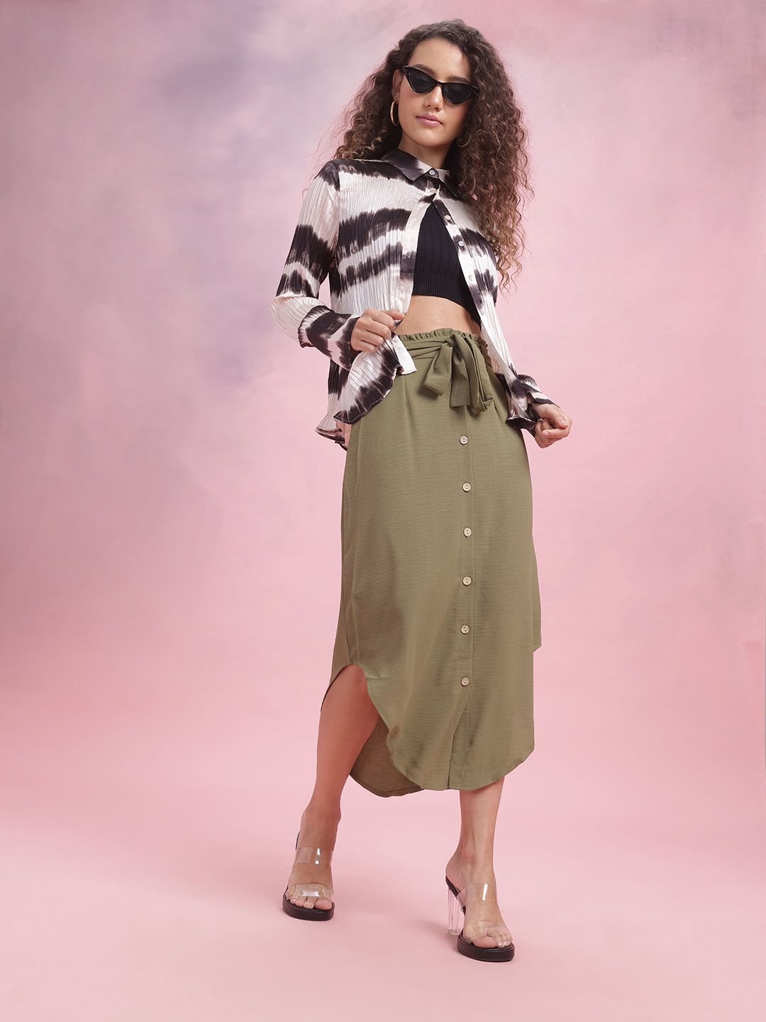 DressBerry Button Detailed A-Line Midi Skirt With Belt