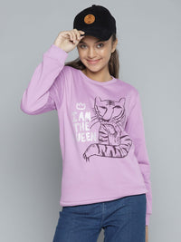 YK Girls Purple & Black Tiger Printed Sweatshirt