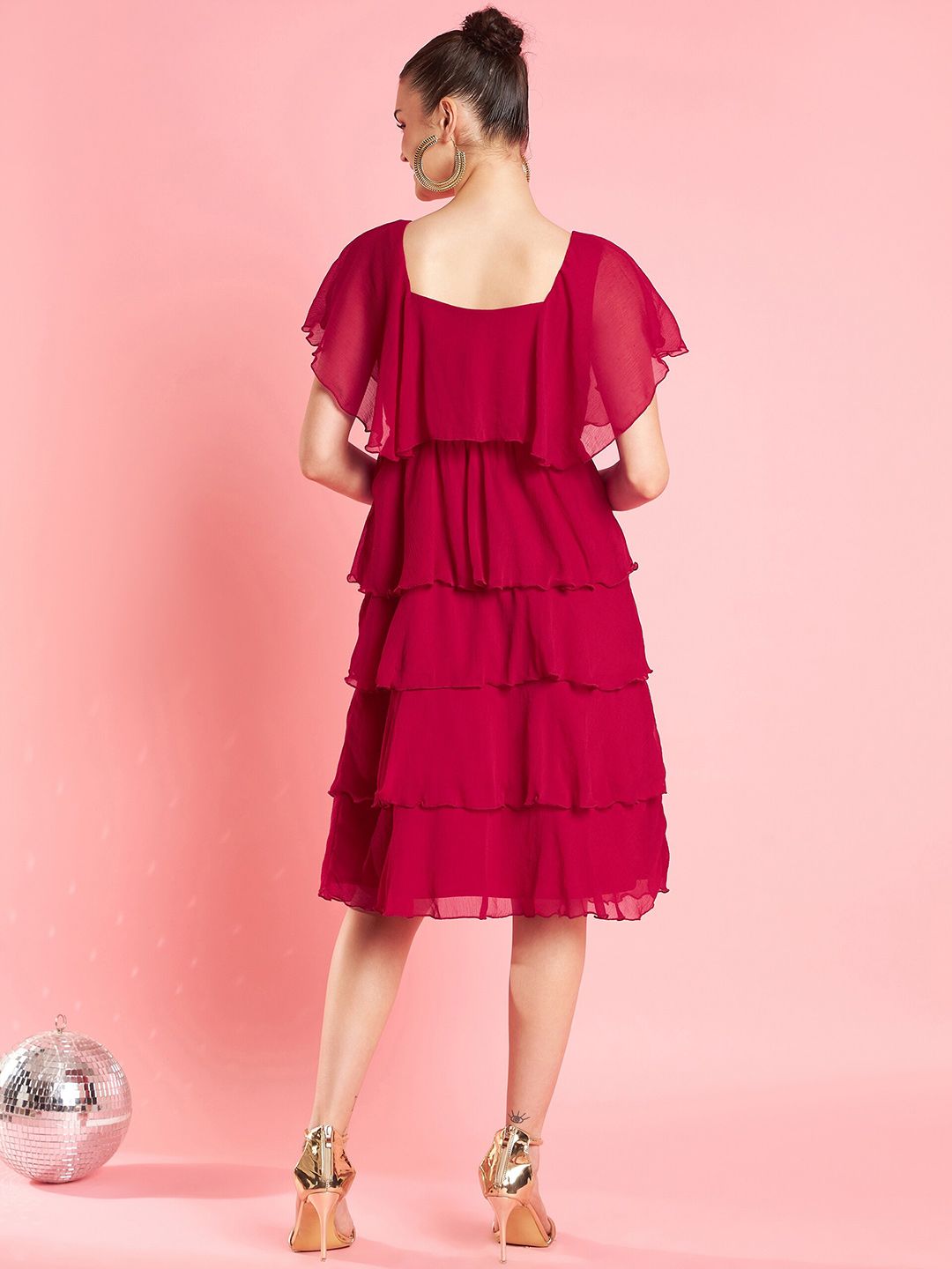 Antheaa Chiffon Gathered Or Pleated Fit & Flare Party Dress