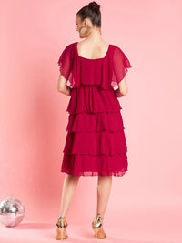 Antheaa Chiffon Gathered Or Pleated Fit & Flare Party Dress