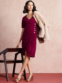 all about you Velvet Wrap-Style Sheath Dress