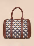 ZOUK Black & White Floral Printed Oversized Structured Handheld Bag