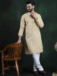 SOJANYA Motif Etnik Bersulam Kolar Mandarin Benang Kerja Cotton Kurta Lurus