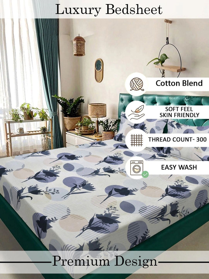 Moda Rapido X KLOTTHE Multicoloured Floral 300 TC King Bedsheet with 2 Pillow Covers