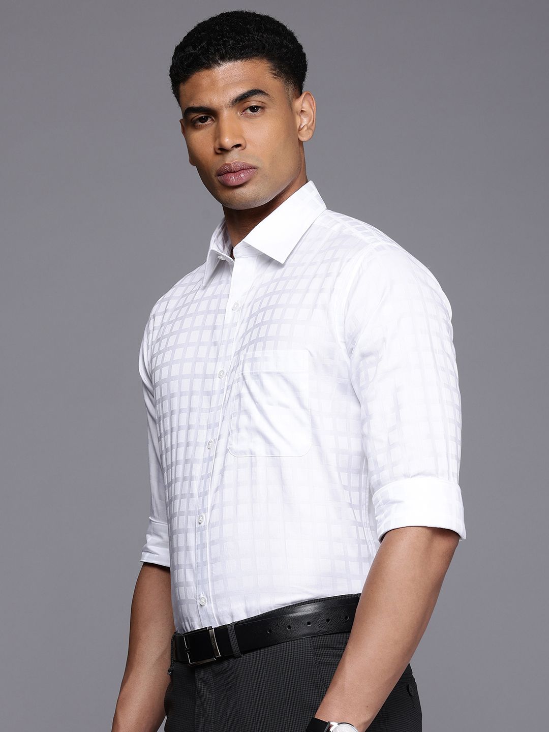 Raymond Pure Cotton Standard Slim Fit Checked Formal Shirt