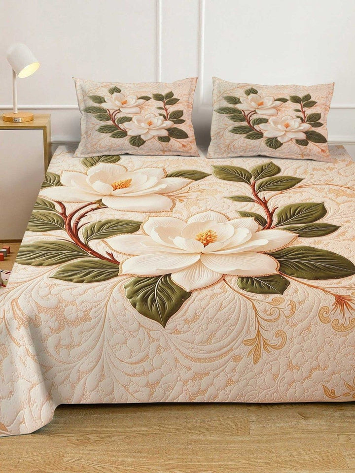 Myntra Elegant Homes Berwarna Krim Bunga 400 TC Cadar King dengan 2 Sarung Bantal