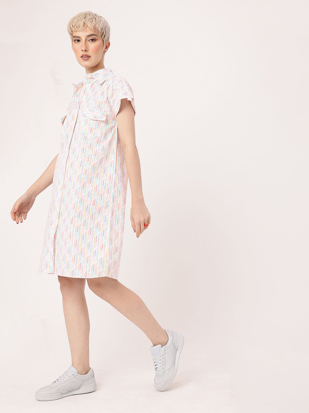 DressBerry Fun Candy Stripes Flap Pocket Shirt Dress