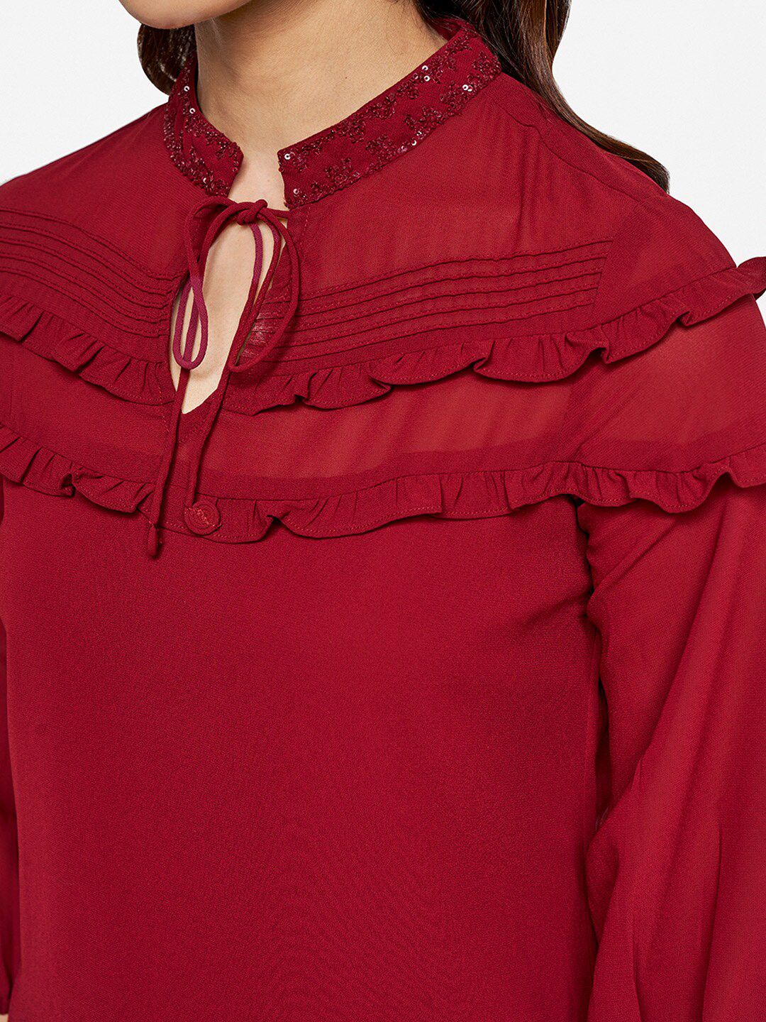 AND Women Tie-Up Neck Ruffled Top